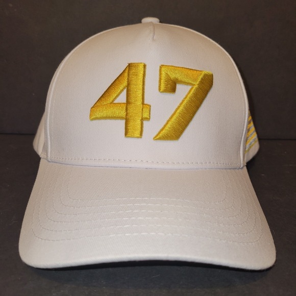 Limited Edition 47 Charlie Kirk Snapback Hat Cap White Gold USA American Flag
